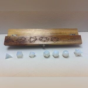 Sacred Geometry Opalite Crystal Set with Wooden Display